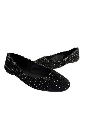 Gianni Bini GB Ballet Flats Silver Studded Scalloped Edge Shoes Black Size 9.5